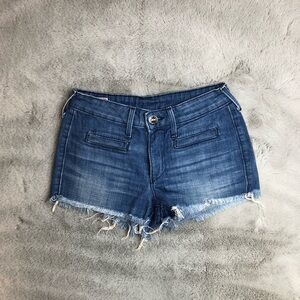 True Religion Distressed Dark Blue Denim Cutoff Shorts